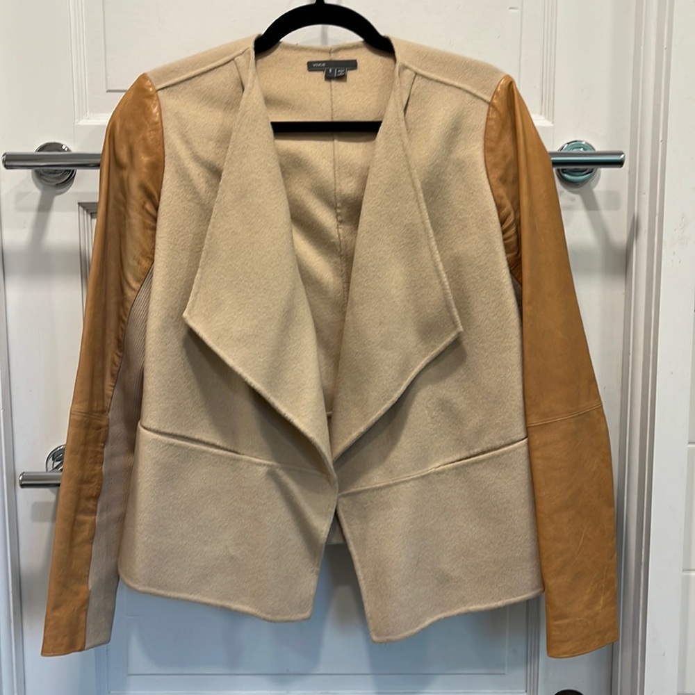 Vince wool jacket with leather sleeves